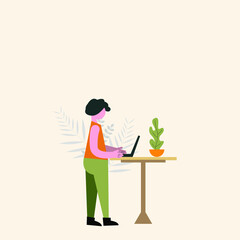 Man working on a working table, Creative Business concept vector illustration in colorful, modern, flat style