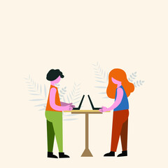Man and Woman working together. Teamwork vector illustration concept