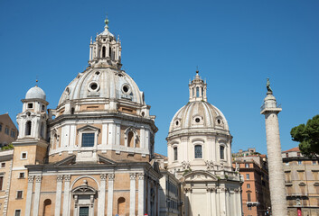 Fototapeta na wymiar Cupolas of Valentini palace on square Venice in Rome