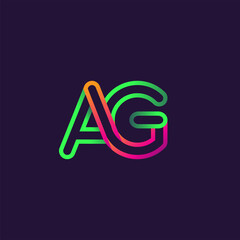 initial logo letter AG, linked outline rounded logo, colorful initial logo for business name and company identity.