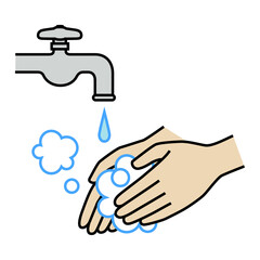 Washing hands with tap water and soap