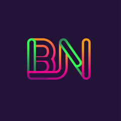 initial logo letter BN, linked outline rounded logo, colorful initial logo for business name and company identity.