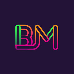 initial logo letter BM, linked outline rounded logo, colorful initial logo for business name and company identity.