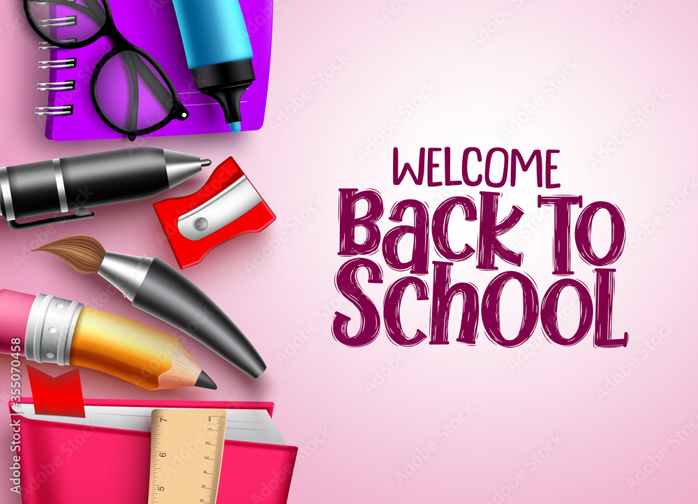 Poster welcome back to school vector background template. back to school text in white blank space with col