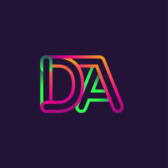 initial logo letter DA, linked outline rounded logo, colorful initial logo for business name and company identity.