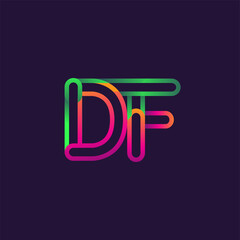 initial logo letter DF, linked outline rounded logo, colorful initial logo for business name and company identity.
