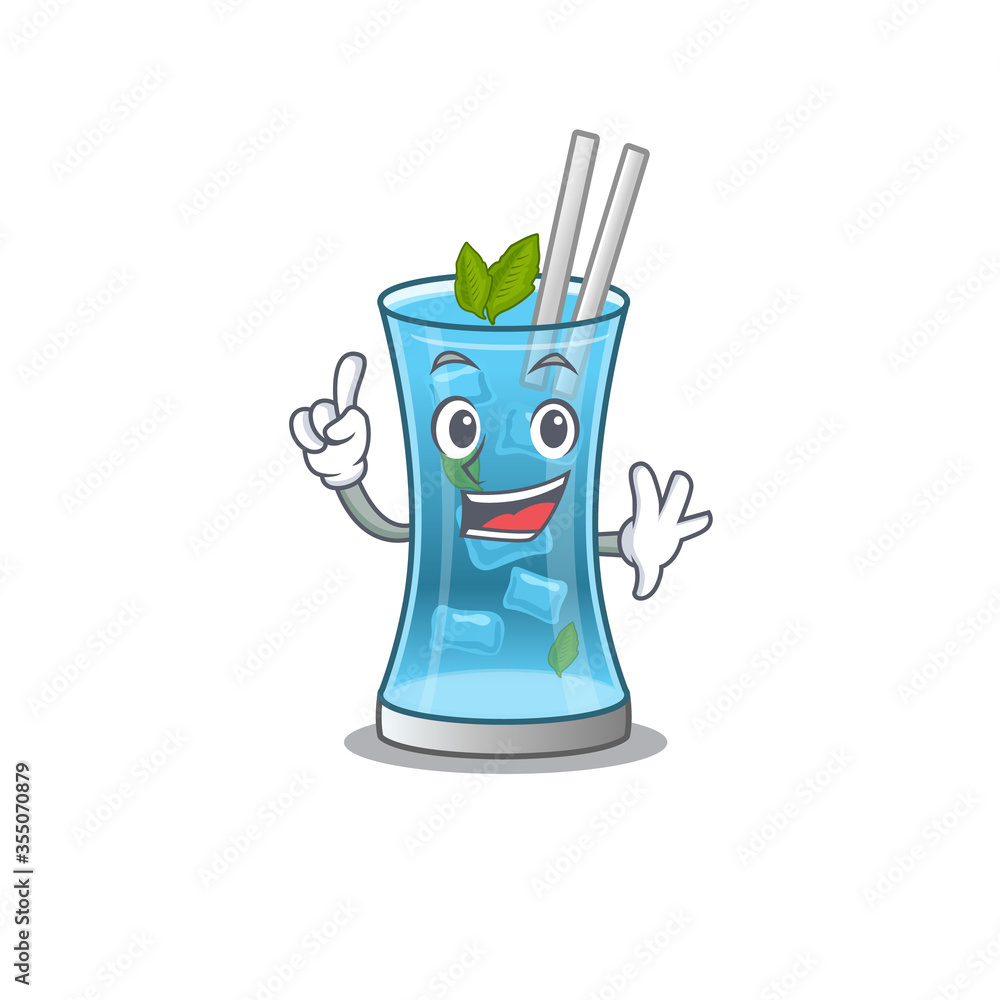 Poster Blue hawai cocktail caricature design style with one finger gesture