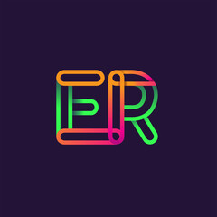 initial logo letter ER, linked outline rounded logo, colorful initial logo for business name and company identity.