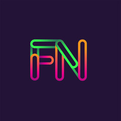 initial logo letter FN, linked outline rounded logo, colorful initial logo for business name and company identity.