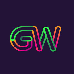 initial logo letter GW, linked outline rounded logo, colorful initial logo for business name and company identity.