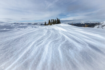 Winter wonderland scene with snow patterns, shot at Prairie Mountain, Kananaskis, Alberta, Canada 