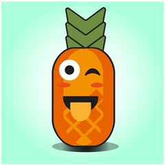 Cute Pineapple cartoon mascot gradient background character vector design