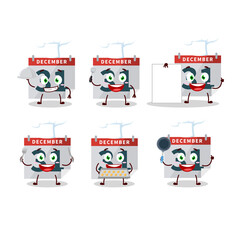 Cartoon character of december 31th calendar with various chef emoticons