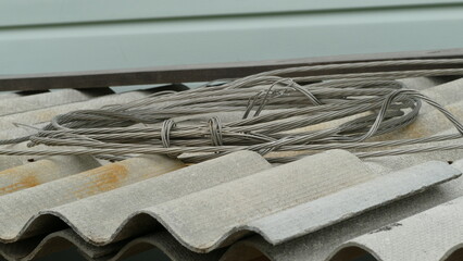 Fototapeta premium on the roof is a coil of aluminum wire