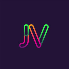 initial logo letter JV, linked outline rounded logo, colorful initial logo for business name and company identity.