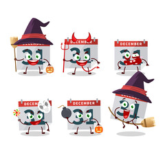 Halloween expression emoticons with cartoon character of december 31th calendar