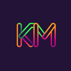 initial logo letter KM, linked outline rounded logo, colorful initial logo for business name and company identity.