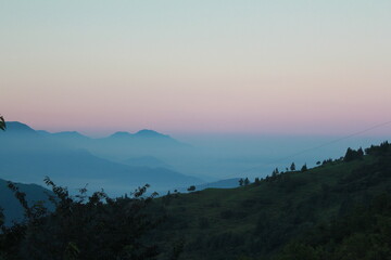 산 속의 새벽하늘, 일출, 일몰