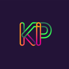 initial logo letter KP, linked outline rounded logo, colorful initial logo for business name and company identity.