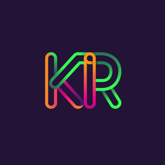 initial logo letter KR, linked outline rounded logo, colorful initial logo for business name and company identity.