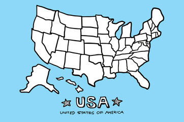The United States of America, USA map illustration doodle sketch drawing, vector © anson_adobe