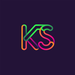 initial logo letter KS, linked outline rounded logo, colorful initial logo for business name and company identity.