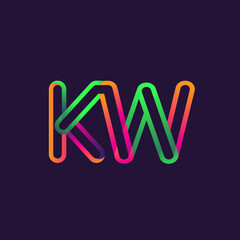initial logo letter KW, linked outline rounded logo, colorful initial logo for business name and company identity.
