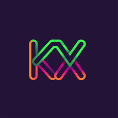 initial logo letter KX, linked outline rounded logo, colorful initial logo for business name and company identity.
