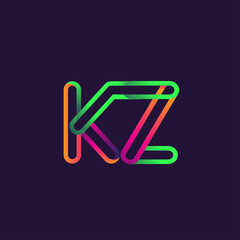 initial logo letter KZ, linked outline rounded logo, colorful initial logo for business name and company identity.