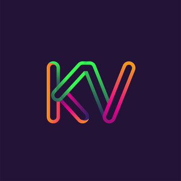 initial logo letter KV, linked outline rounded logo, colorful initial logo for business name and company identity.