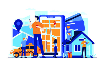 Smartphone app navigation for driver online transportation concept illustration flat design