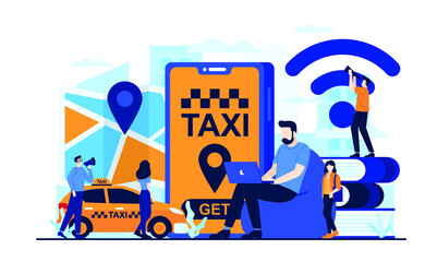 Smartphone app for online taxi or online transportation concept illustration flat design