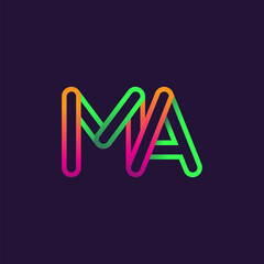 initial logo letter MA, linked outline rounded logo, colorful initial logo for business name and company identity.