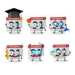 School student of december 31th calendar cartoon character with various expressions