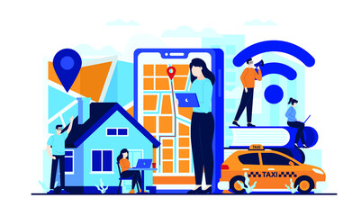 Smartphone app navigation for driver online transportation concept illustration flat design