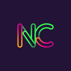 initial logo letter NC, linked outline rounded logo, colorful initial logo for business name and company identity.