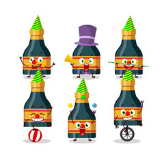 Cartoon character of wine bottle with various circus shows