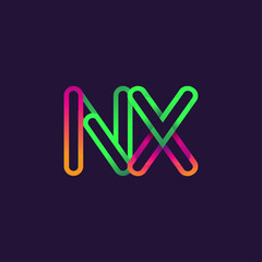 initial logo letter NX, linked outline rounded logo, colorful initial logo for business name and company identity.
