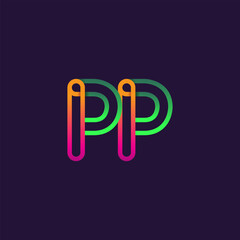initial logo letter PP, linked outline rounded logo, colorful initial logo for business name and company identity.