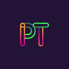 initial logo letter PT, linked outline rounded logo, colorful initial logo for business name and company identity.