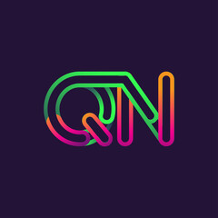 initial logo letter QN, linked outline rounded logo, colorful initial logo for business name and company identity.