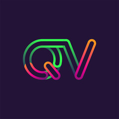 initial logo letter QV, linked outline rounded logo, colorful initial logo for business name and company identity.