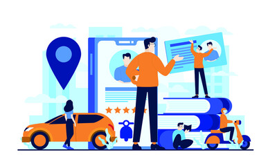 Smartphone app review online transportation concept illustration flat design