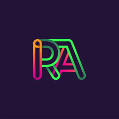 initial logo letter RA, linked outline rounded logo, colorful initial logo for business name and company identity.