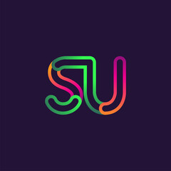 initial logo letter SU, linked outline rounded logo, colorful initial logo for business name and company identity.
