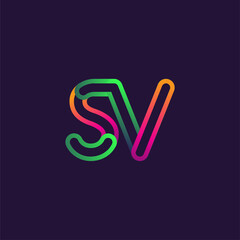 initial logo letter SV, linked outline rounded logo, colorful initial logo for business name and company identity.