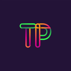 initial logo letter TP, linked outline rounded logo, colorful initial logo for business name and company identity.