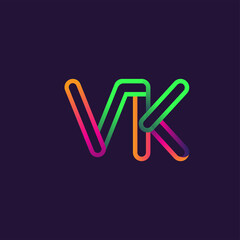 initial logo letter VK, linked outline rounded logo, colorful initial logo for business name and company identity.