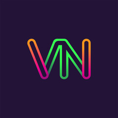 initial logo letter VN, linked outline rounded logo, colorful initial logo for business name and company identity.