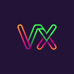 initial logo letter VX, linked outline rounded logo, colorful initial logo for business name and company identity.